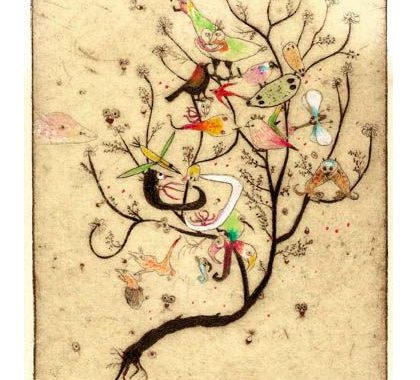 Didier HAMEY-gravure-oiseaux sur branche